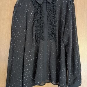 Zara Black Long Sleeve Ruffled Blouse